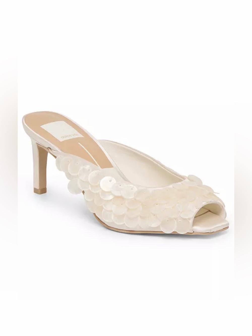 Dolce Vita Samary Confetti Off White Satin Sequin Peep-Toe Slide Mules 7.5